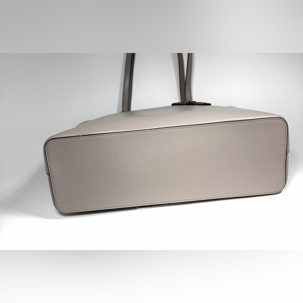 Kate Spade New York Large Leather Tote Bag Gray Pebbled Shoulder Purse 2/Flower - Picture 7 of 12